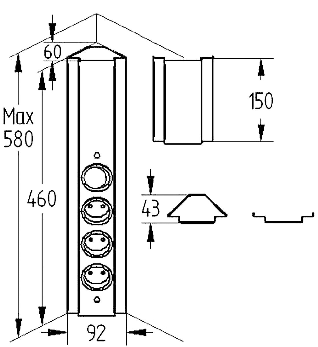 Energie-Ecksäule STS 3072 in SCHWARZ mit 3 Steckplätzen und Schalter / Mehrfachsteckdose / Ecksteckdose – Bild 2