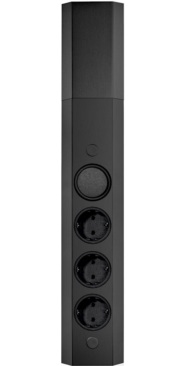Energie-Ecksäule STS 3081 in SCHWARZ mit 3 Steckplätzen und Schalter für Beleuchtung / Mehrfachsteckdose / Ecksteckdose