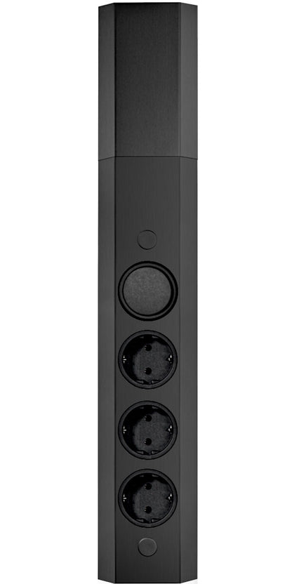 Energie-Ecksäule STS 3081 in SCHWARZ mit 3 Steckplätzen und Schalter für Beleuchtung / Mehrfachsteckdose / Ecksteckdose
