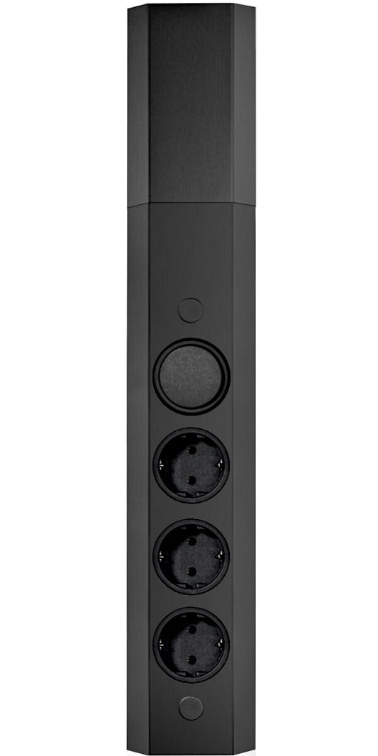 Energie-Ecksäule STS 3081 in SCHWARZ mit 3 Steckplätzen und Schalter für Beleuchtung / Mehrfachsteckdose / Ecksteckdose