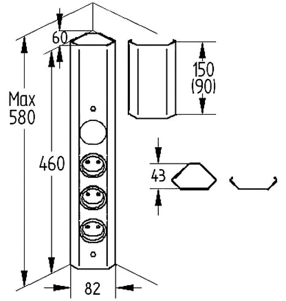Energie-Ecksäule STS 3081 in SCHWARZ mit 3 Steckplätzen und Schalter für Beleuchtung / Mehrfachsteckdose / Ecksteckdose – Bild 2