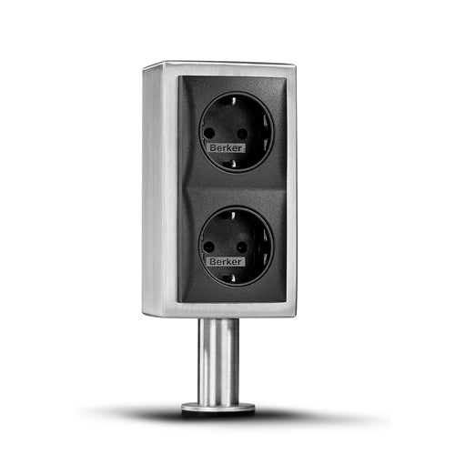 THEBO-Licht Kochinselsteckdose KI-ST/2 aus Edelstahl mit zwei vertikalen Anschlüssen / Inselsteckdosen / Edelstahl-Inselsteckdose / Steckdosen