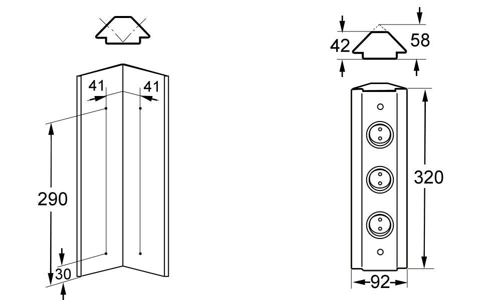 THEBO Energie-Ecksäule ST 3072/320/3 aus Edelstahl mit 3 Steckplätzen / Schuko-Steckdose – Bild 2