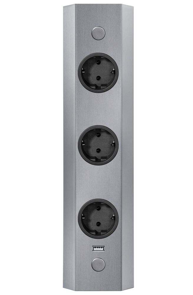 THEBO Energie-Ecksäule ST 3081/320 USB mit drei Schuko-Steckplätzen und USB-Port / Mehrfachsteckdose / Ecksteckdose