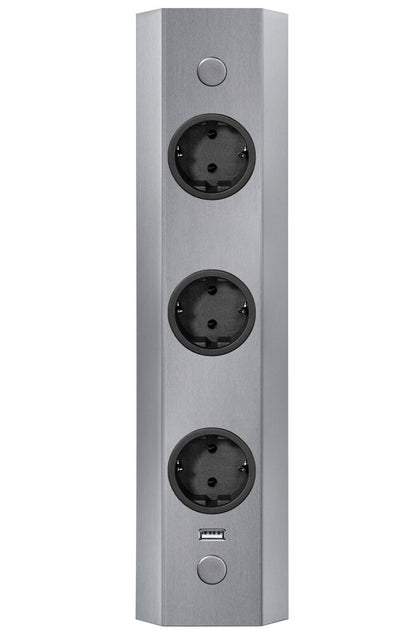 THEBO Energie-Ecksäule ST 3081/320 USB mit drei Schuko-Steckplätzen und USB-Port / Mehrfachsteckdose / Ecksteckdose