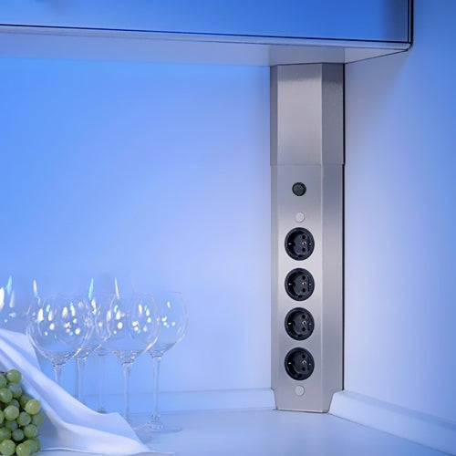 Thebo-Licht Energie-Elektrosäule STS 3008 aus Edelstahl mit 4 Steckplätzen und Mini-Schalter / Ecksteckdosen / Edelstahl-Steckdosenleiste / Steckdosen