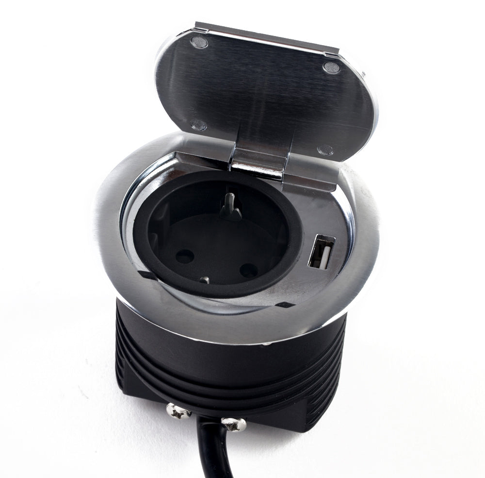 THEBO 1-fach Einbausteckdose ST 08 mit USB / Tischsteckdose