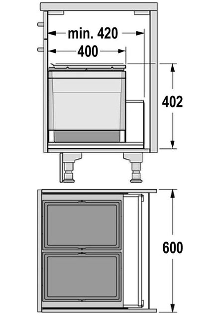 HAILO 3631681 Abfallsorter TRIPLE XL mit 2-fach-Trennung - 56 Liter Volumen / 2x 28 Liter / 60 cm Schrankbreite – Bild 2