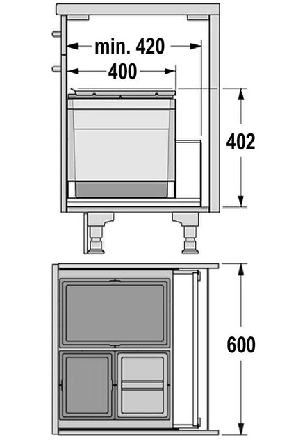 HAILO 3631691 Abfallsorter TRIPLE XL mit 3-fach-Trennung - 54 Liter Volumen / 1x 28 Liter und 2x 13 Liter / 60 cm… – Bild 2