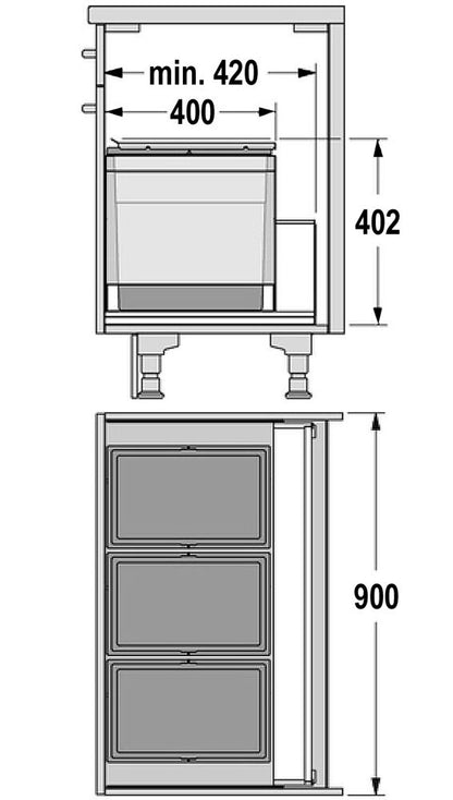 HAILO 3631981 Abfallsorter TRIPLE XL mit 3-fach-Trennung - 84 Liter Volumen / 3x 28 Liter / 90 cm Schrankbreite – Bild 2