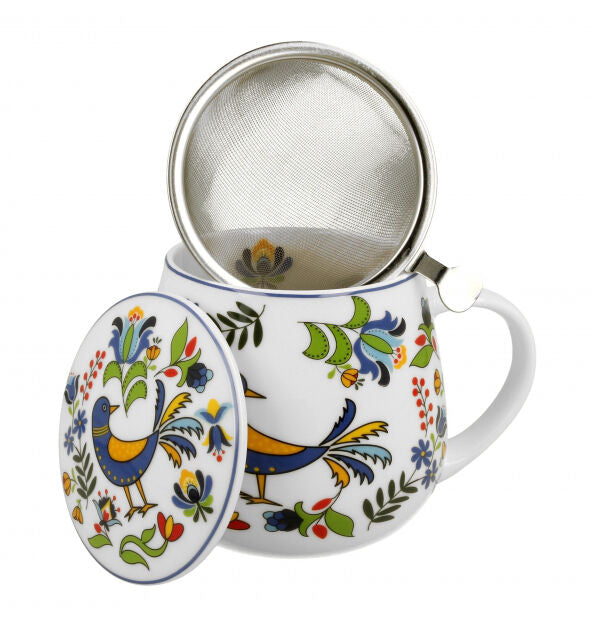 DUO ETNO Fassbecher 430 ml KASHUBIAN BIRD mit Teesieb, New Bone China Porzellan – Bild 2