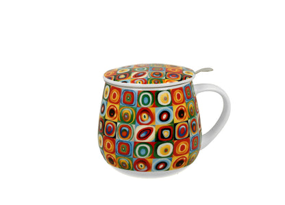 DUO ART GALLERY Fassbecher 430 ml mit Teesieb und Deckel SQUARES WITH CIRCLES inspired by W. Kandinsky, New Bone China… – Bild 2