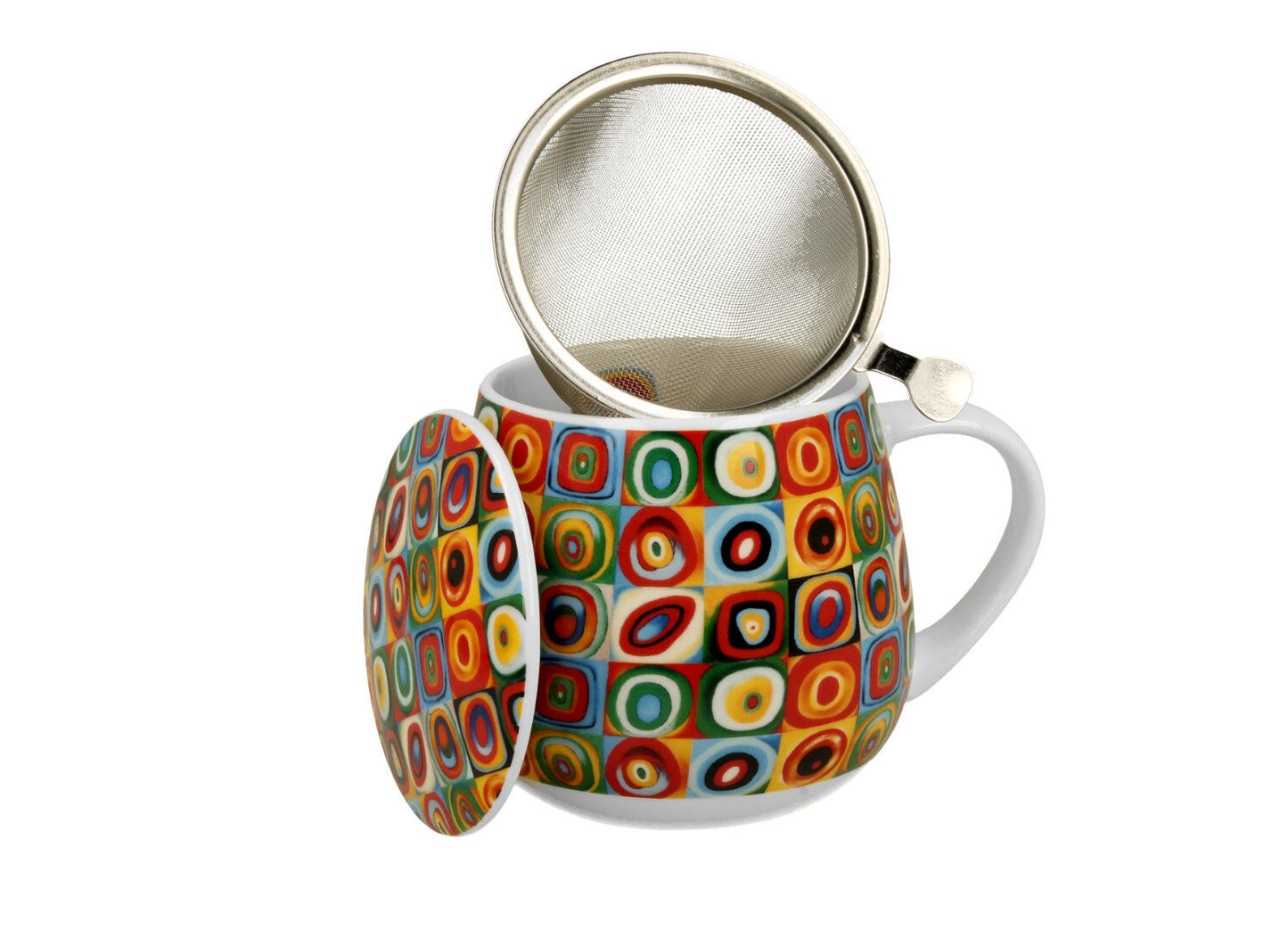 DUO ART GALLERY Fassbecher 430 ml mit Teesieb und Deckel SQUARES WITH CIRCLES inspired by W. Kandinsky, New Bone China… – Bild 3