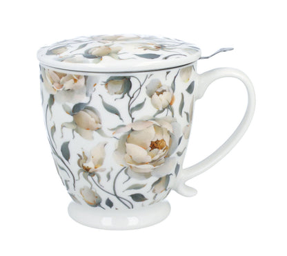 DUO Becher ENGLISH ROSES WHITE mit Fuß, 500 ml, inkl. Deckel und Teesieb, New Bone China Porzellan – Bild 3