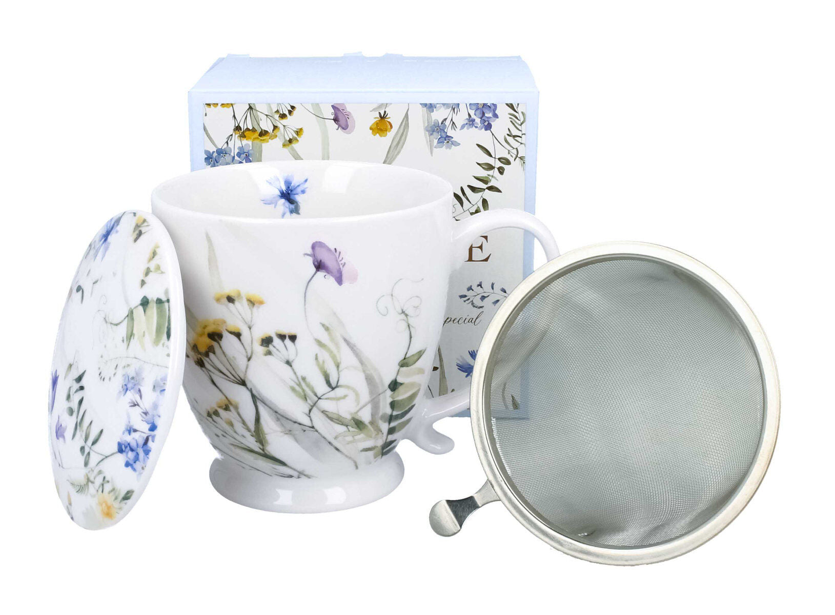 DUO Becher MELODY mit Fuß, 500 ml, inkl. Deckel und Teesieb, New Bone China Porzellan