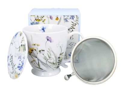DUO Becher MELODY mit Fuß, 500 ml, inkl. Deckel und Teesieb, New Bone China Porzellan