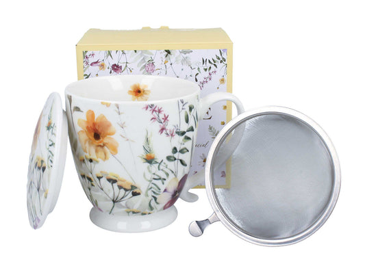 DUO Becher PANSY mit Fuß, 500 ml, inkl. Deckel und Teesieb, New Bone China Porzellan – Bild 2