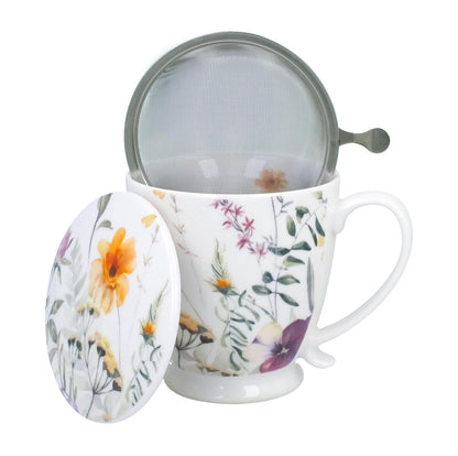 DUO Becher PANSY mit Fuß, 500 ml, inkl. Deckel und Teesieb, New Bone China Porzellan