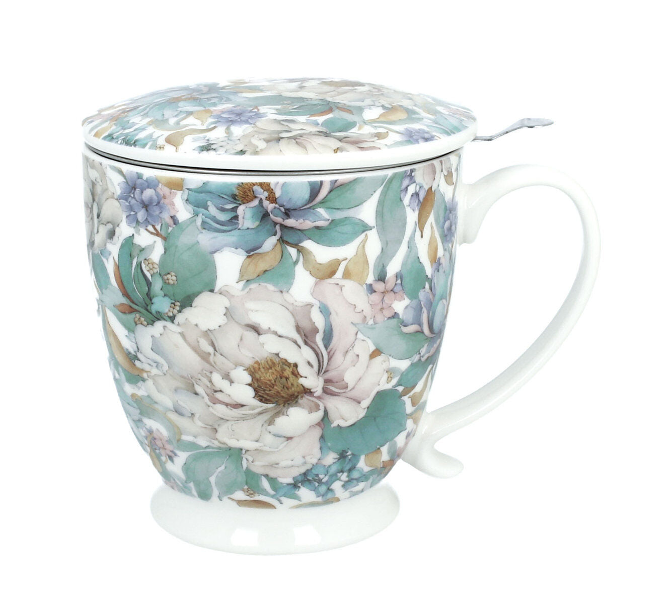 DUO Becher PEONY WHITE mit Fuß, 500 ml, inkl. Deckel und Teesieb, New Bone China Porzellan – Bild 3