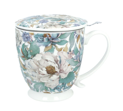 DUO Becher PEONY WHITE mit Fuß, 500 ml, inkl. Deckel und Teesieb, New Bone China Porzellan – Bild 3