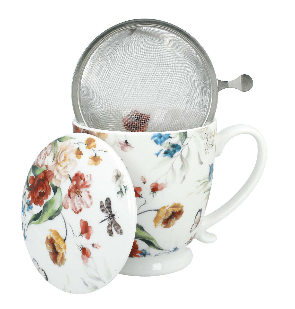 DUO Becher REBECCA mit Fuß, 500 ml, inkl. Deckel und Teesieb, New Bone China Porzellan