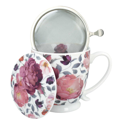 DUO Becher SPRING ROSES WHITE mit Fuß, 500 ml, inkl. Deckel und Teesieb, New Bone China Porzellan – Bild 2
