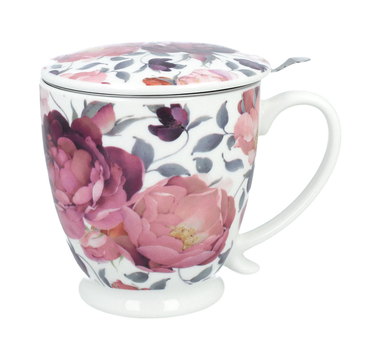 DUO Becher SPRING ROSES WHITE mit Fuß, 500 ml, inkl. Deckel und Teesieb, New Bone China Porzellan – Bild 3