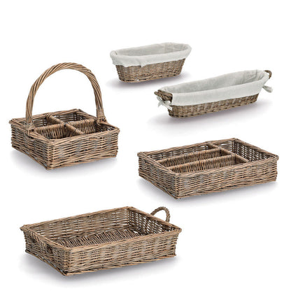 ZELLER Baguette-Korb 14175 mit Beutel, Weide und Canvas, 49 x 14 x 10 cm