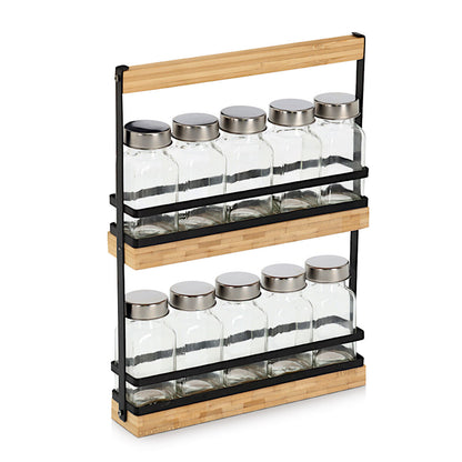 ZELLER Gewürzständer 19657 mit 10 füllbaren Gläsern, Glas/Bambus/Metall, schwarz, 22,7 x 4,7 x 30 cm
