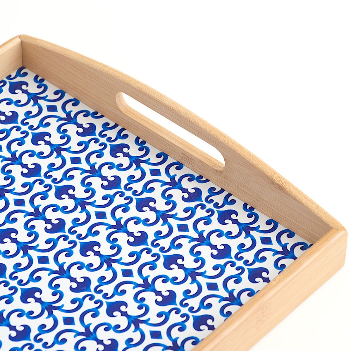 ZELLER 25389 Serviertablett MAROKKO aus Bambus/MDF, blau/weiß, 44 x 30 x 5,5 cm