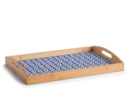 ZELLER 25389 Serviertablett MAROKKO aus Bambus/MDF, blau/weiß, 44 x 30 x 5,5 cm