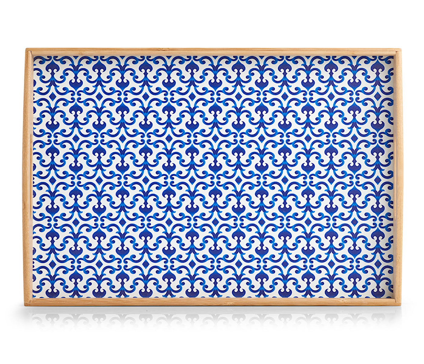 ZELLER 25389 Serviertablett MAROKKO aus Bambus/MDF, blau/weiß, 44 x 30 x 5,5 cm