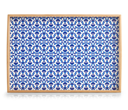 ZELLER 25389 Serviertablett MAROKKO aus Bambus/MDF, blau/weiß, 44 x 30 x 5,5 cm