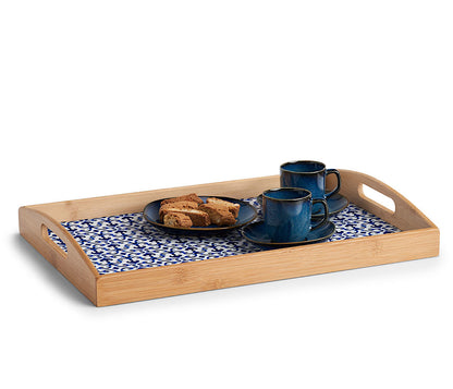 ZELLER 25389 Serviertablett MAROKKO aus Bambus/MDF, blau/weiß, 44 x 30 x 5,5 cm