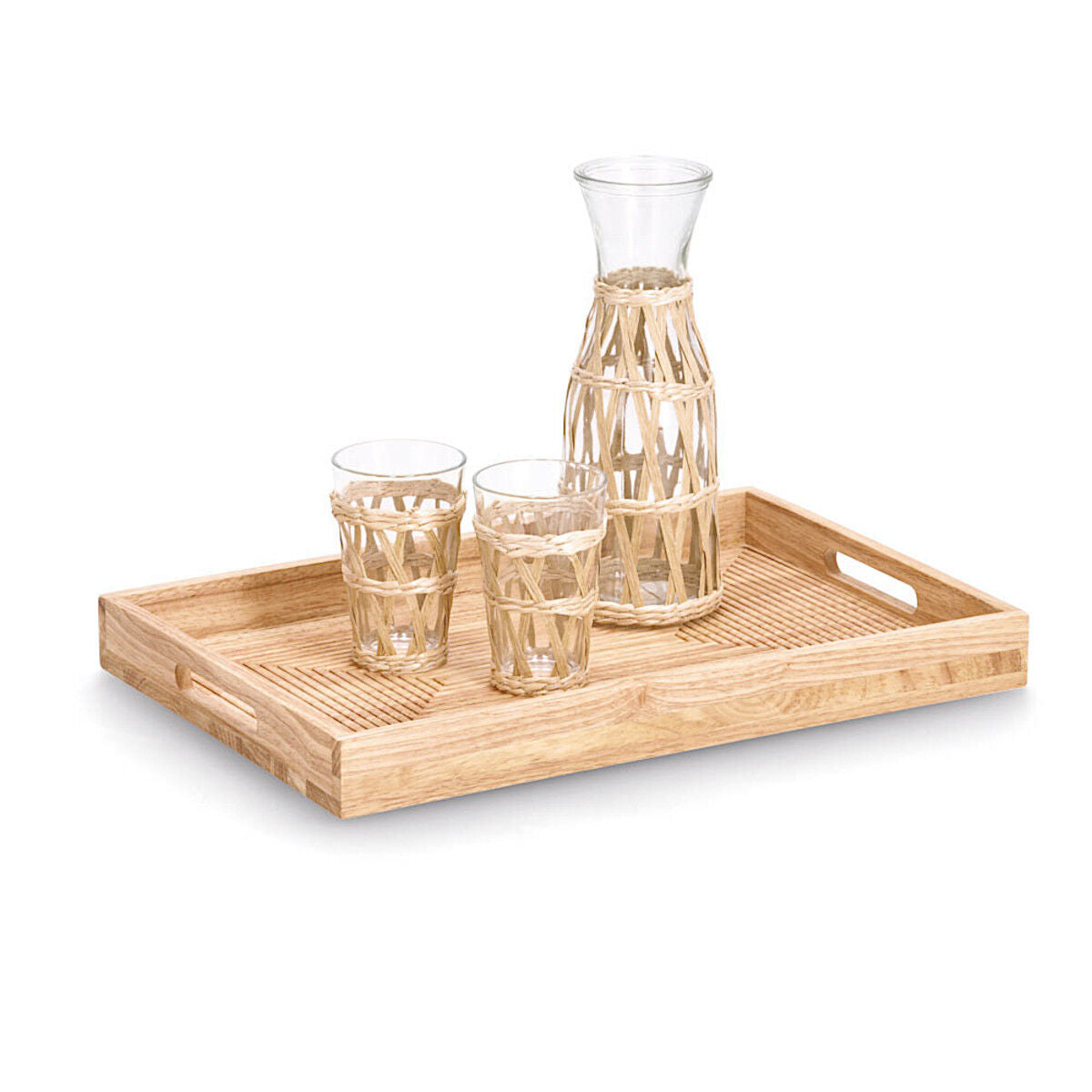 ZELLER 25663 Serviertablett STRIPES aus Gummibaum, 45,7 x 30,5 x 4,5 cm