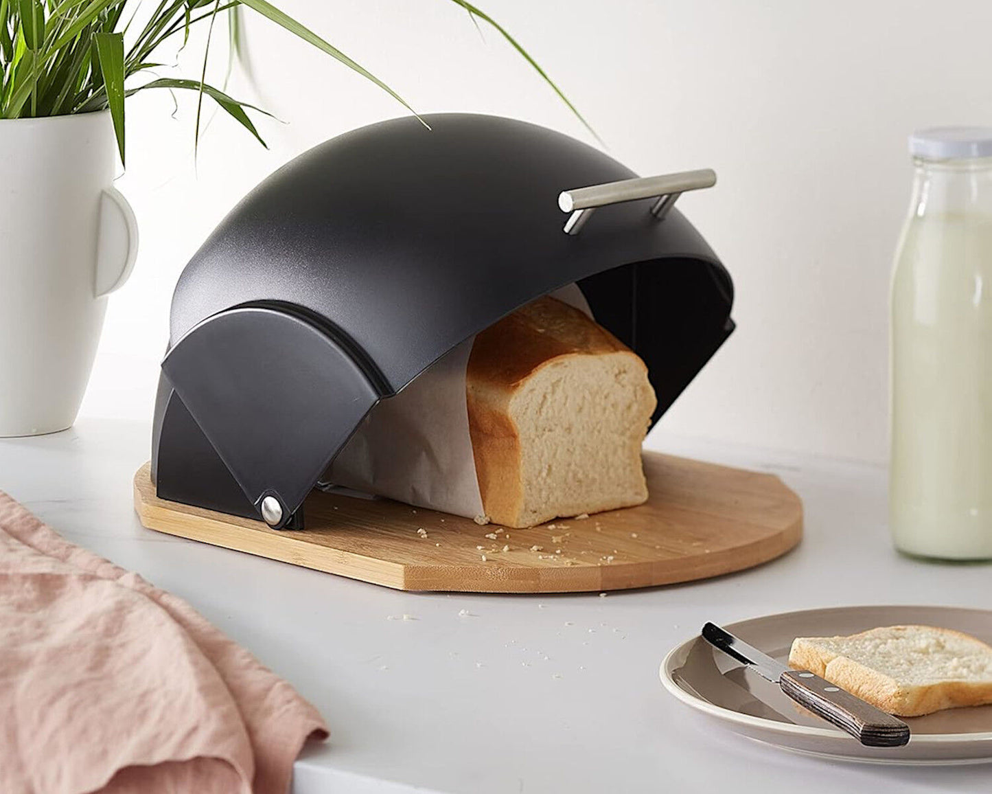 ZELLER Brotkasten 27282 aus Bambus / Kunststoff, schwarz, 37 x 26 x 20,5 cm