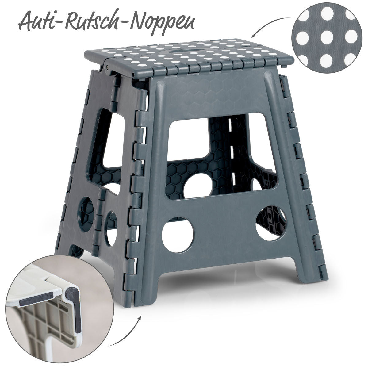 ZELLER Klapphocker 13037 aus Kunststoff, anthrazit / Tritt / Klappstiege