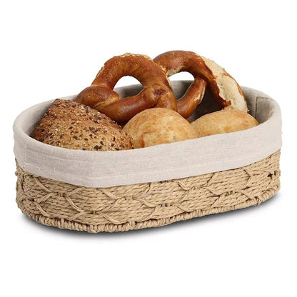ZELLER 14174 Brotkorb mit Beutel, Papiergeflecht/Baumwolle, ca. 30 x 20 x 9 cm
