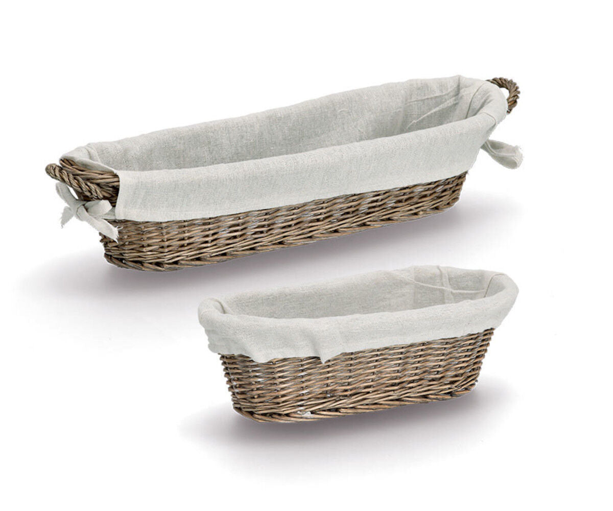 ZELLER Baguette-Korb 14175 mit Beutel, Weide und Canvas, 49 x 14 x 10 cm