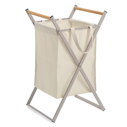 ZELLER 14298 Wäschesammler, klappbar, Metall/Holz/Polyester, greige, ca. 36,5 x 40 x 67 cm