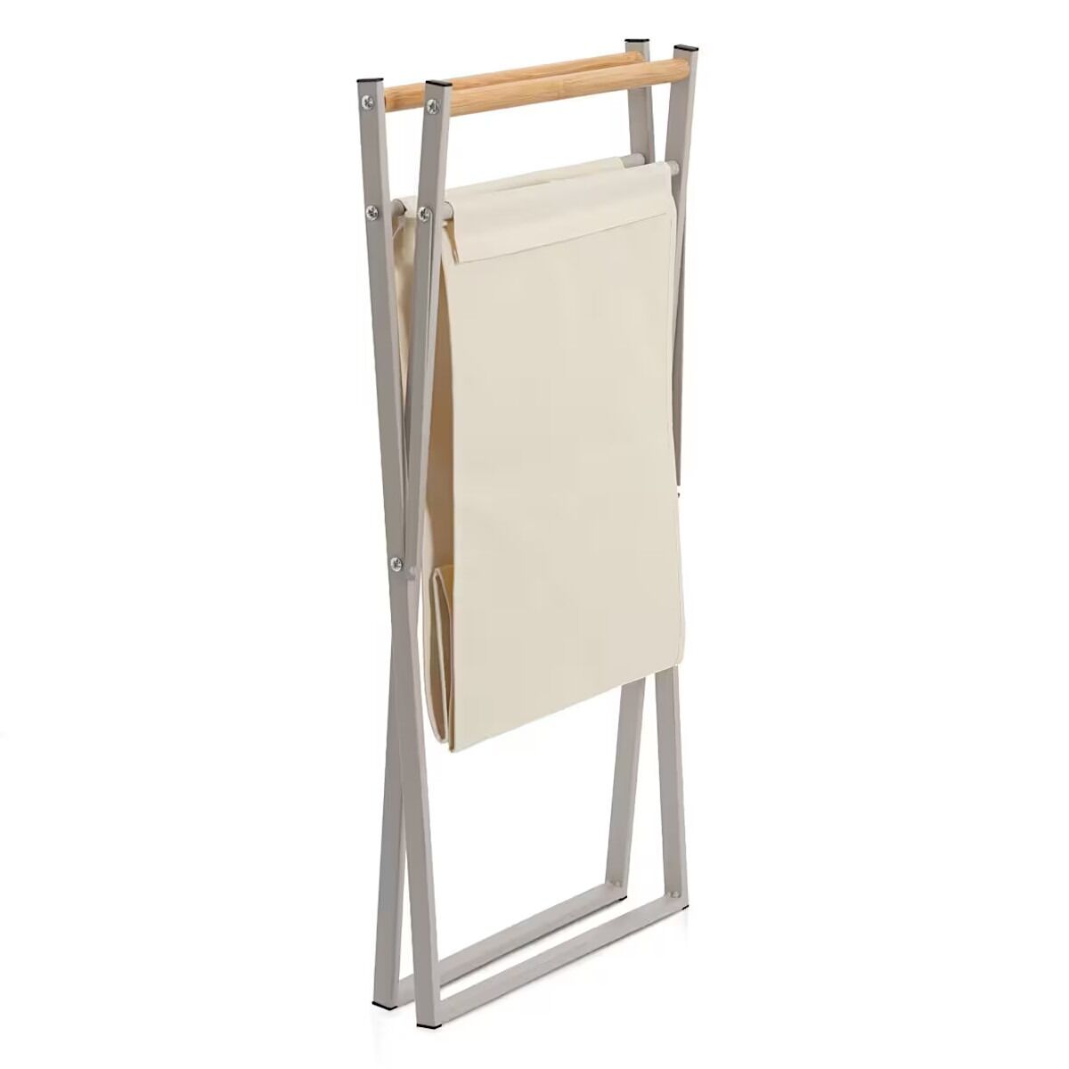 ZELLER 14298 Wäschesammler, klappbar, Metall/Holz/Polyester, greige, ca. 36,5 x 40 x 67 cm