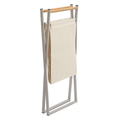 ZELLER 14298 Wäschesammler, klappbar, Metall/Holz/Polyester, greige, ca. 36,5 x 40 x 67 cm