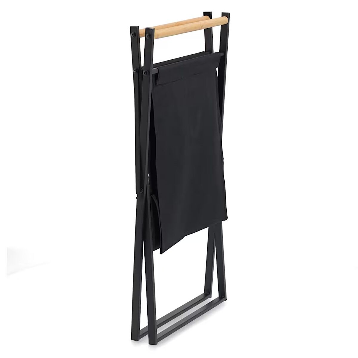 ZELLER 14299 Wäschesammler, klappbar, Metall/Holz/Polyester, schwarz, ca. 36,5 x 40 x 67 cm