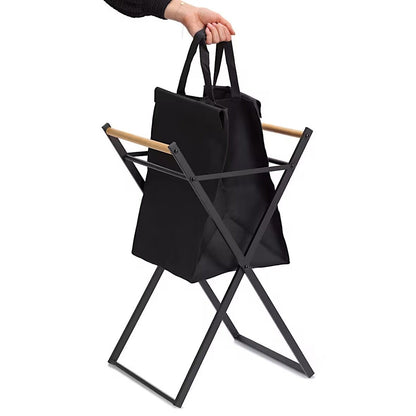 ZELLER 14299 Wäschesammler, klappbar, Metall/Holz/Polyester, schwarz, ca. 36,5 x 40 x 67 cm