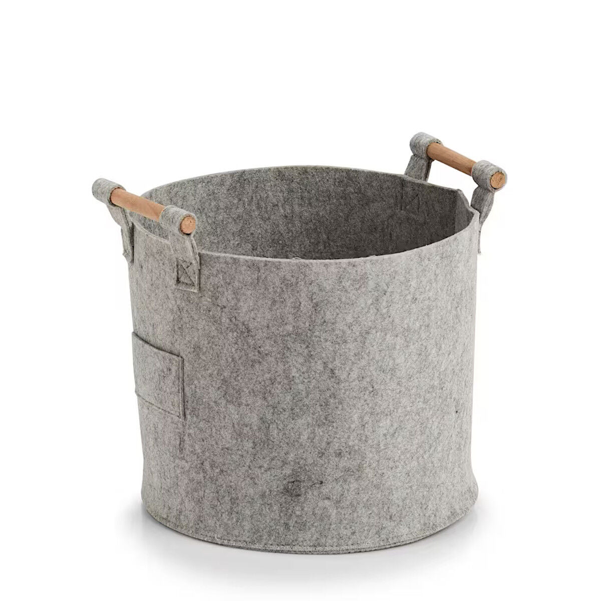 ZELLER 14393 runder Aufbewahrungskorb aus Filz/Holz, grau ca. Ø 31,5 cm × 28 cm