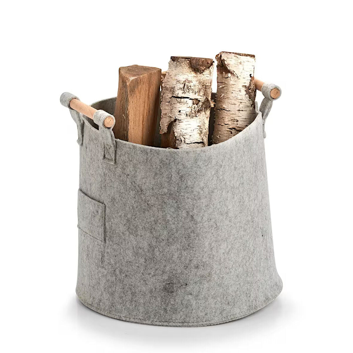 ZELLER 14393 runder Aufbewahrungskorb aus Filz/Holz, grau ca. Ø 31,5 cm × 28 cm