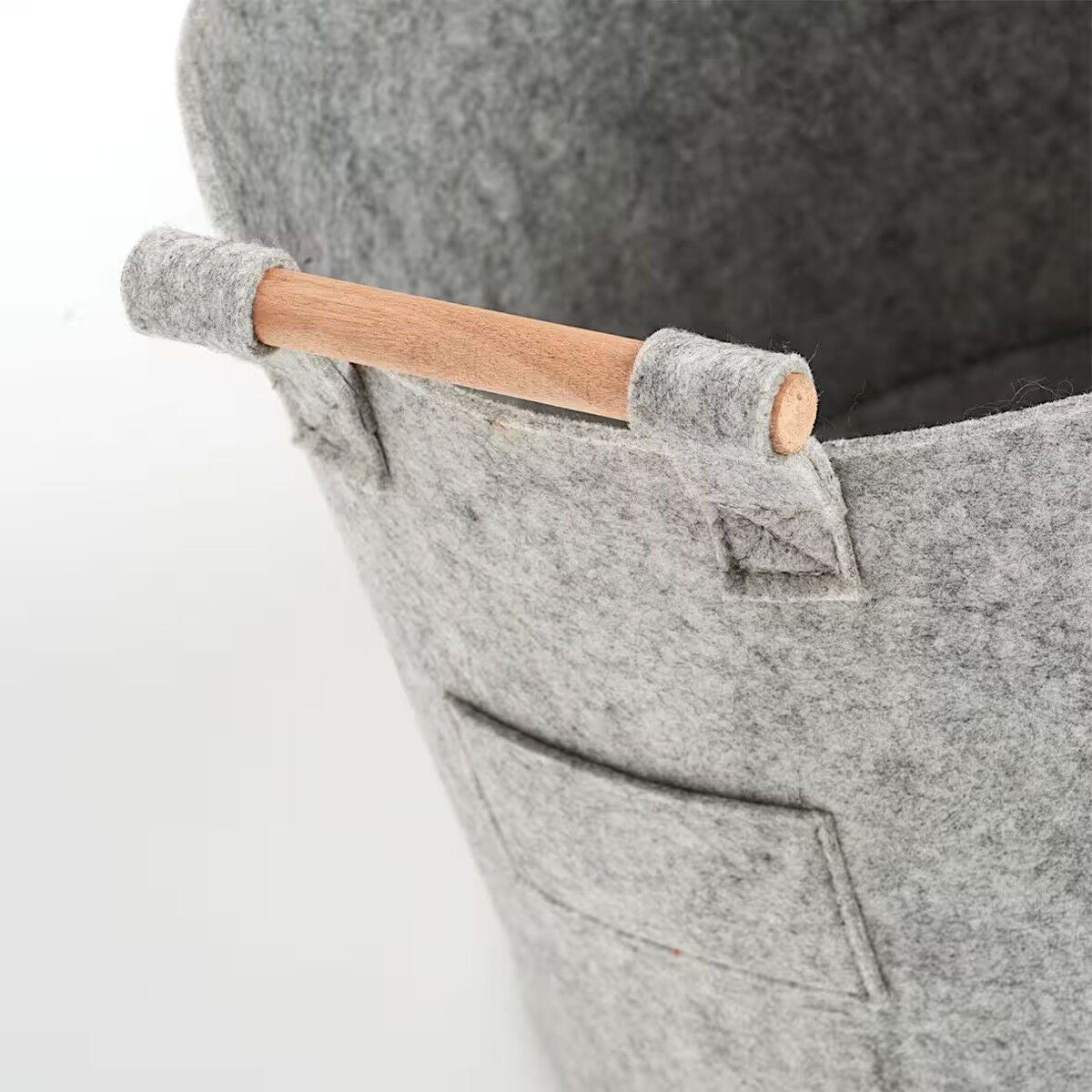 ZELLER 14393 runder Aufbewahrungskorb aus Filz/Holz, grau ca. Ø 31,5 cm × 28 cm