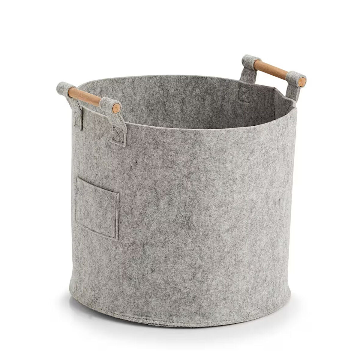 ZELLER 14394 runder Aufbewahrungskorb aus Filz/Holz, grau ca. Ø 35 x 32,5 cm