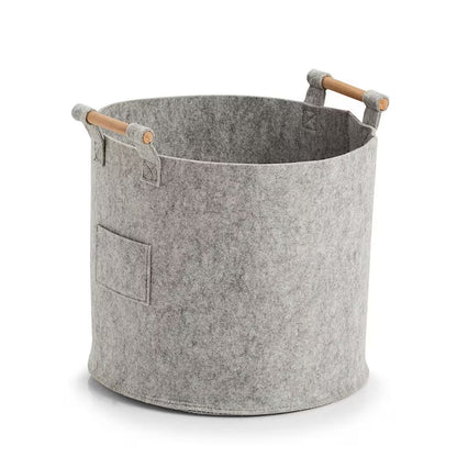 ZELLER 14394 runder Aufbewahrungskorb aus Filz/Holz, grau ca. Ø 35 x 32,5 cm