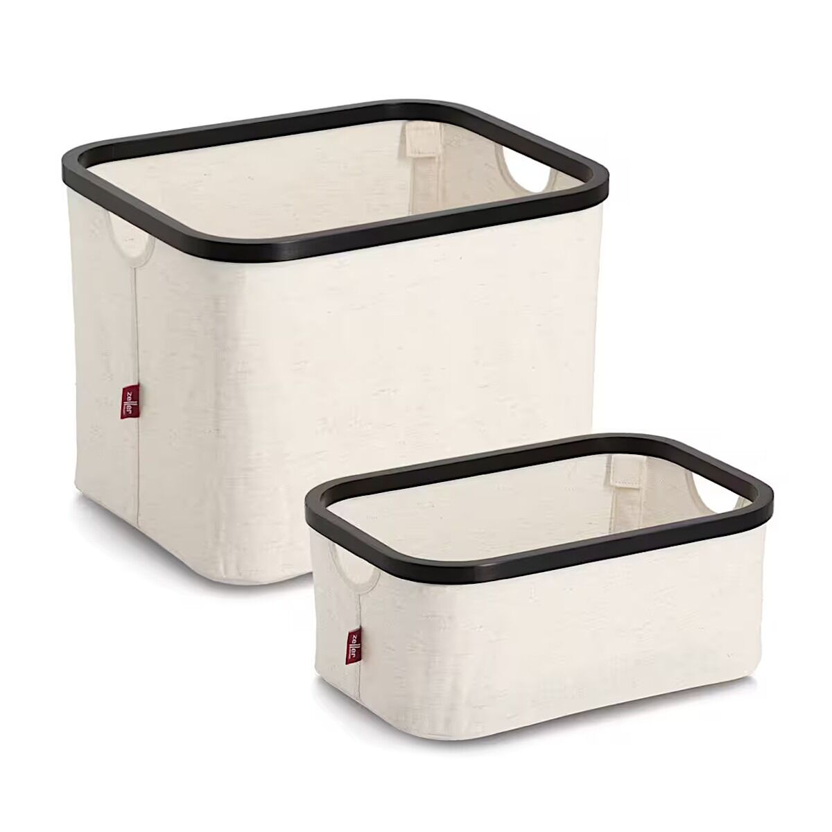 ZELLER 14551 Aufbewahrungskorb aus Polyester/Bambus, CREME/SCHWARZ ca. 38 x 26 x 16 cm